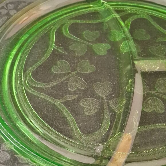 Vintage Depression Glass Hazel Atlas Green Cloverleaf 3 Part Grill Plate 10.25" - Picture 6 of 6